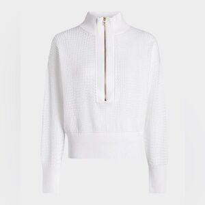 Varley Aurora Half Zip Knit Sweater White Coastal Preppy Prep Womens Size Large